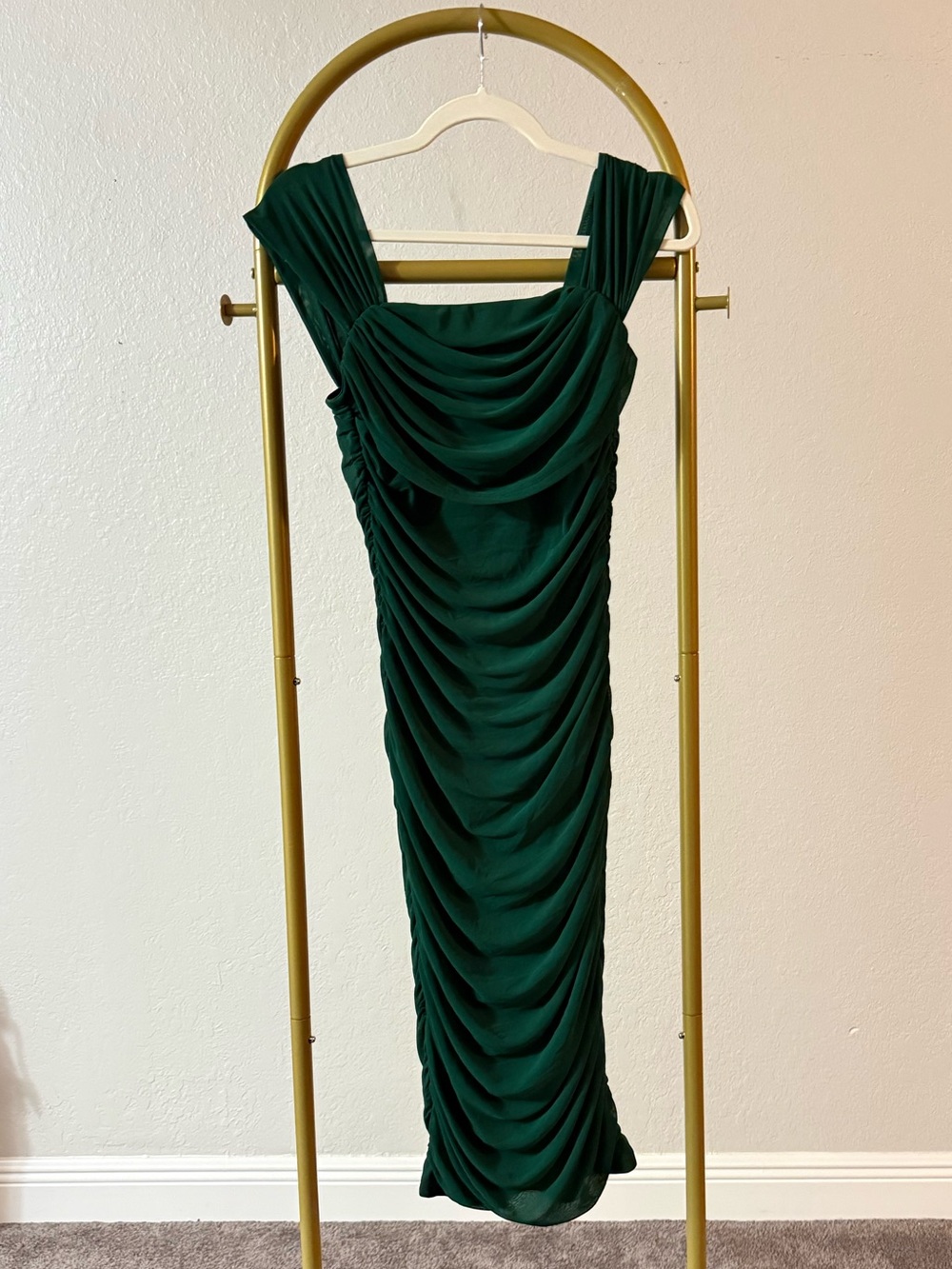 PRETTY GARDEN Elegant Green Draped Sleeveless Midi Dress US M